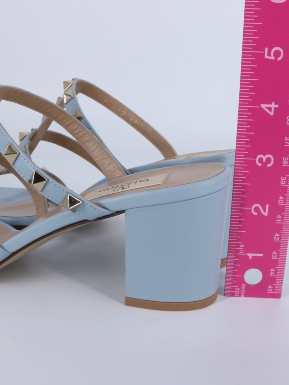 Valentino 40 Porcelain Blue Gold Cage Rockstud 60mm Classic Heels Sandals E938 - Picture 7 of 15